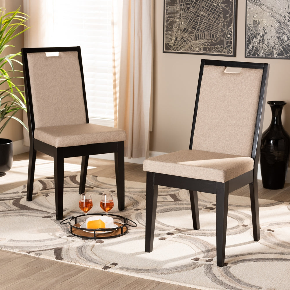 Baxton Studio Octavia Modern And Contemporary Sand Fabric Upholstered And Dark Brown Finished Wood 2-Piece Dining Chair Set