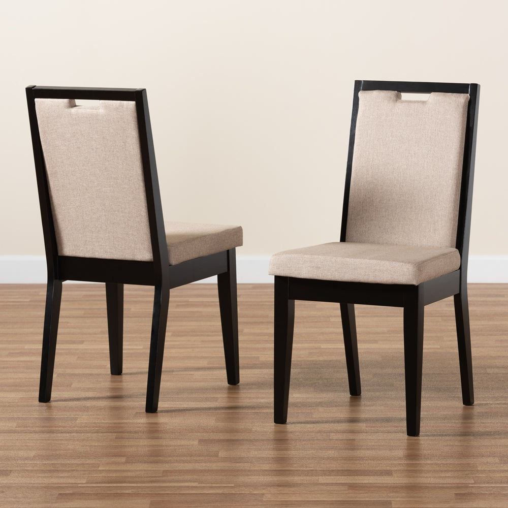 Baxton Studio Octavia Modern And Contemporary Sand Fabric Upholstered And Dark Brown Finished Wood 2-Piece Dining Chair Set