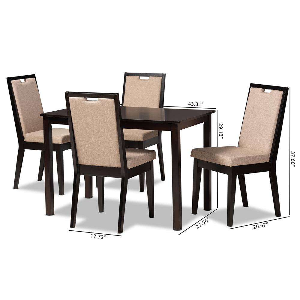 Baxton Studio Rosa Modern And Contemporary Sand Fabric Upholstered And Dark Brown Finished Wood 5-Piece Dining Set