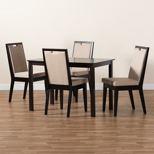 Baxton Studio Rosa Modern And Contemporary Sand Fabric Upholstered And Dark Brown Finished Wood 5-Piece Dining Set