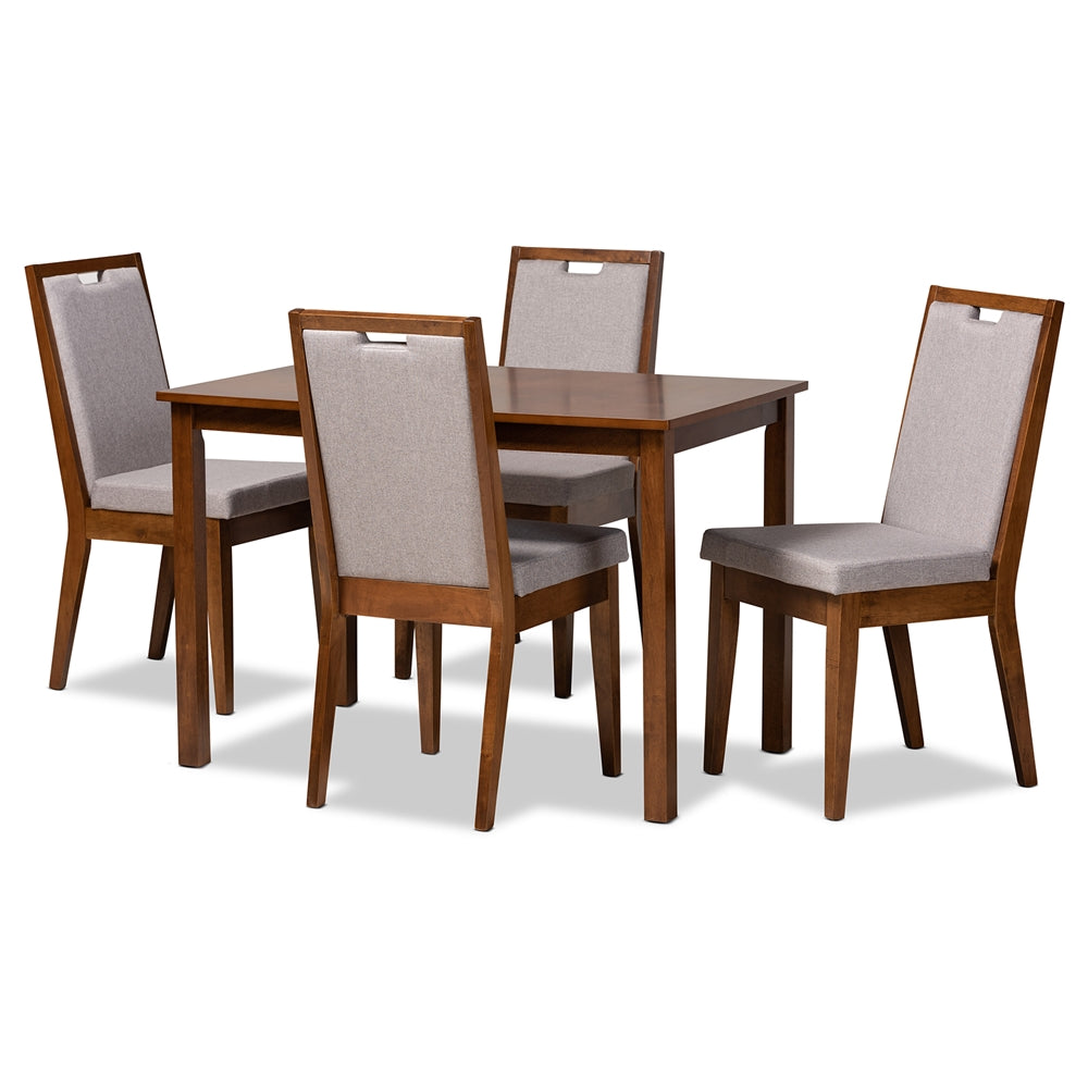 Baxton Studio Rosa Modern And Contemporary Grey Fabric Upholstered And Walnut Brown Finished Wood 5-Piece Dining Set