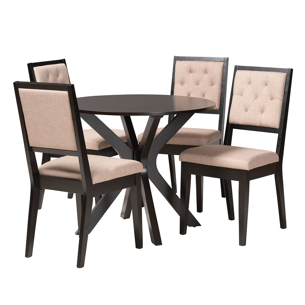 Baxton Studio Mana Modern Sand Fabric And Dark Brown Finished Wood 5-Piece Dining Set