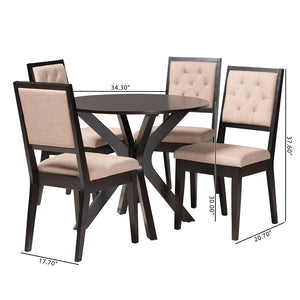 Baxton Studio Mana Modern Sand Fabric And Dark Brown Finished Wood 5-Piece Dining Set