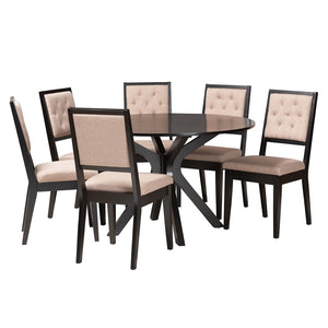 Baxton Studio Mana Modern Sand Fabric And Dark Brown Finished Wood 7-Piece Dining Set