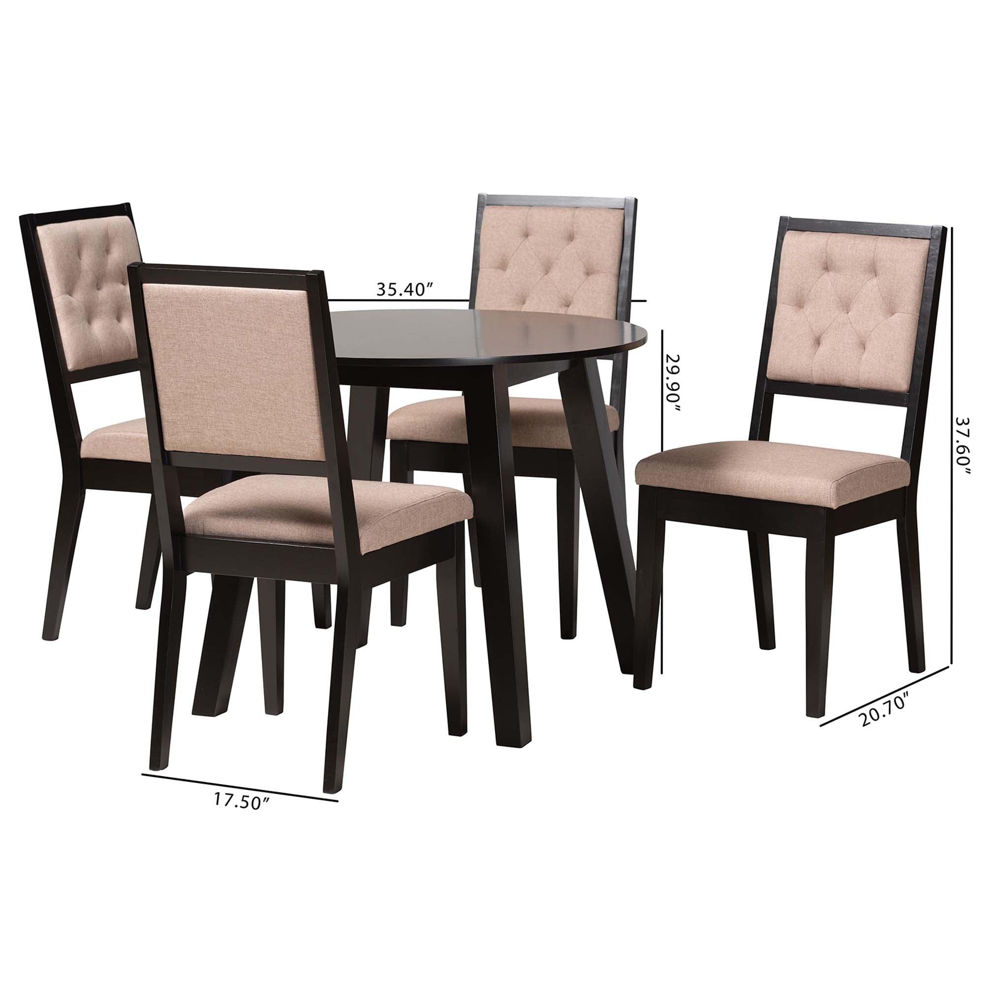 Baxton Studio Alani Modern Beige Fabric And Dark Brown Finished Wood 5-Piece Dining Set