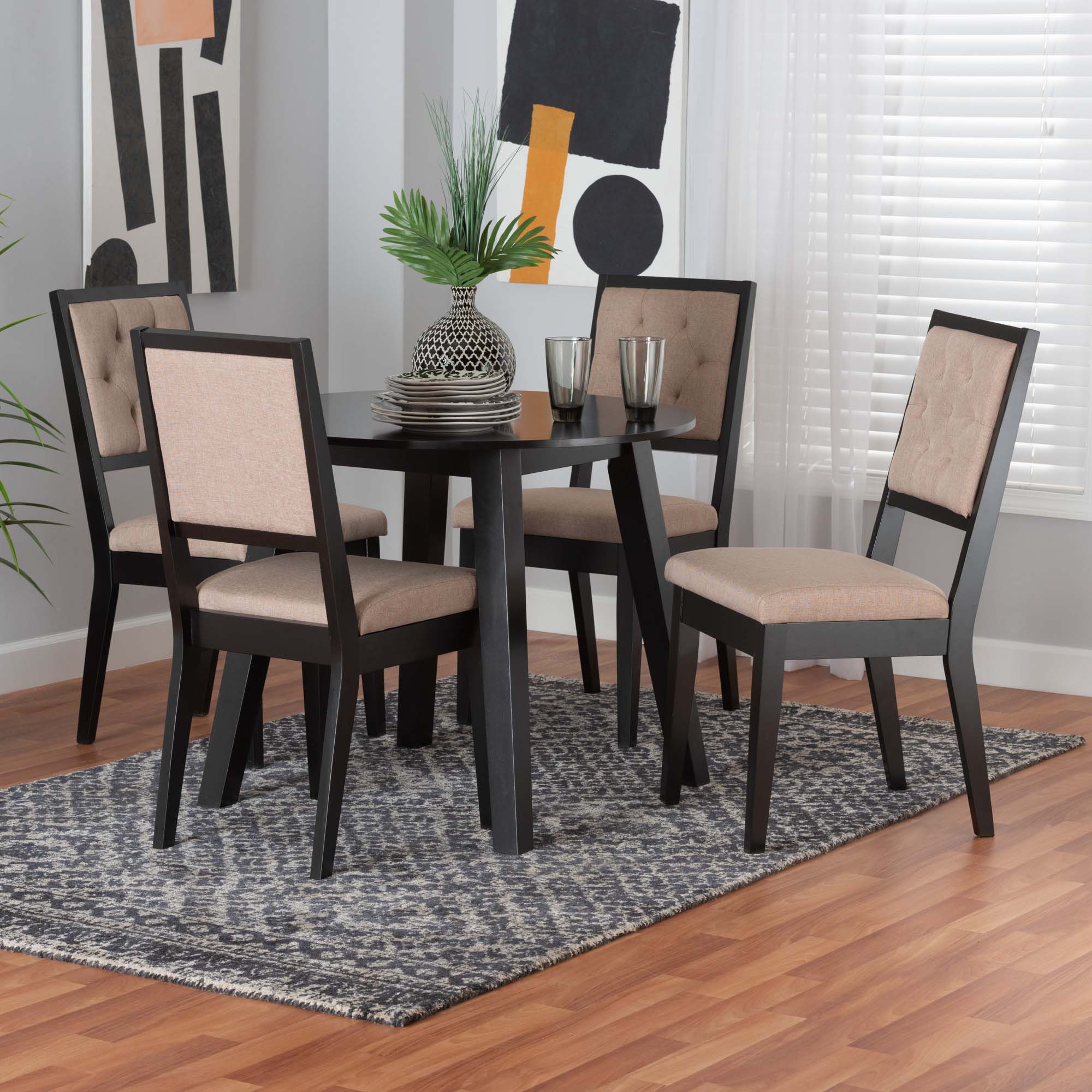 Baxton Studio Alani Modern Beige Fabric And Dark Brown Finished Wood 5-Piece Dining Set