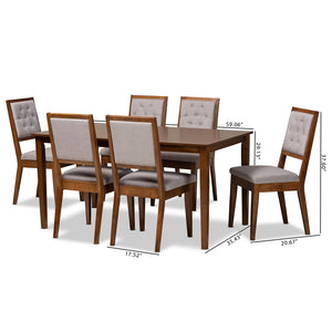 Baxton Studio Suvi Modern And Contemporary Grey Fabric Upholstered And Walnut Brown Finished Wood 7-Piece Dining Set