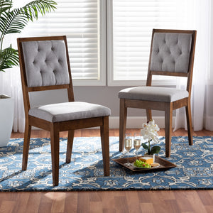 Baxton Studio Gideon Modern And Contemporary Grey Fabric Upholstered And Walnut Brown Finished Wood 2-Piece Dining Chair Set