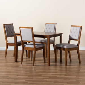 Baxton Studio Suvi Modern And Contemporary Grey Fabric Upholstered And Walnut Brown Finished Wood 5-Piece Dining Set