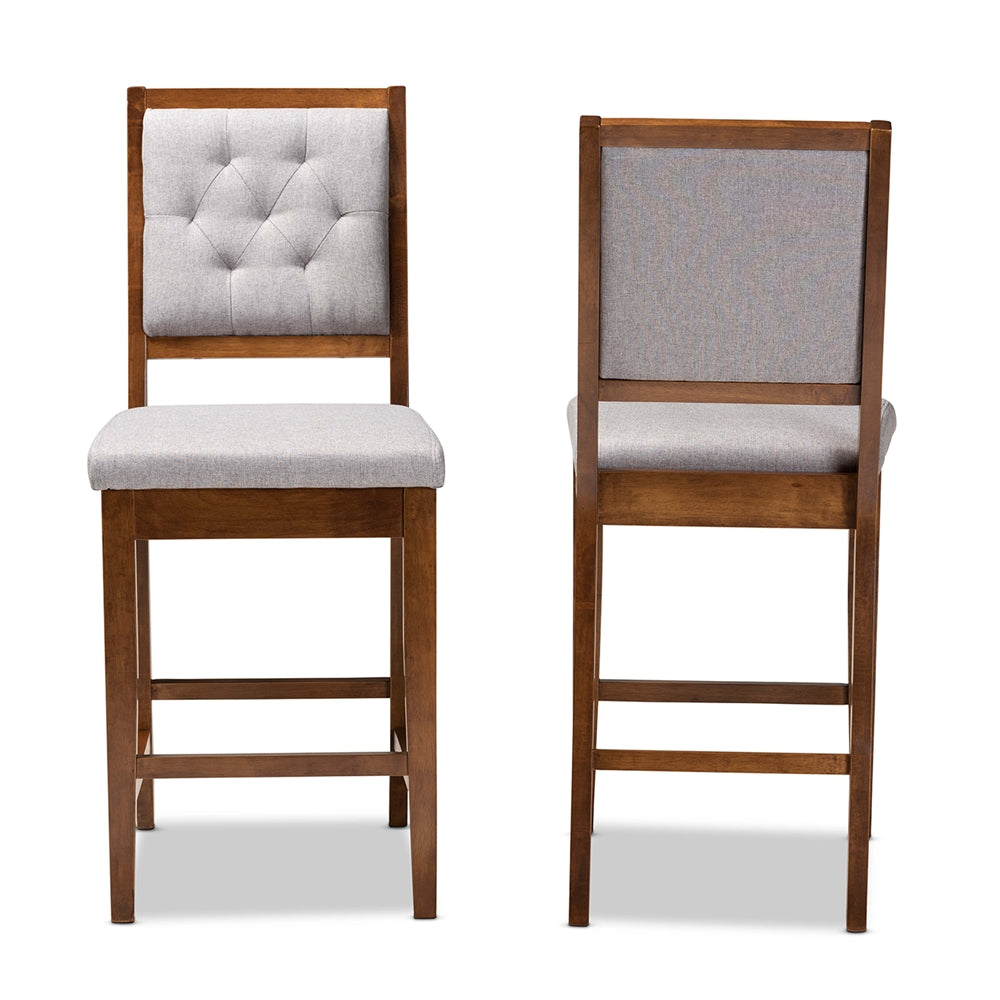Baxton Studio Gideon Modern And Contemporary Grey Fabric Upholstered And Walnut Brown Finished Wood 2-Piece Counter Stool Set