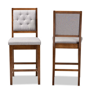 Baxton Studio Gideon Modern And Contemporary Grey Fabric Upholstered And Walnut Brown Finished Wood 2-Piece Counter Stool Set
