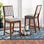 Load image into Gallery viewer, Baxton Studio Gideon Modern And Contemporary Grey Fabric Upholstered And Walnut Brown Finished Wood 2-Piece Counter Stool Set
