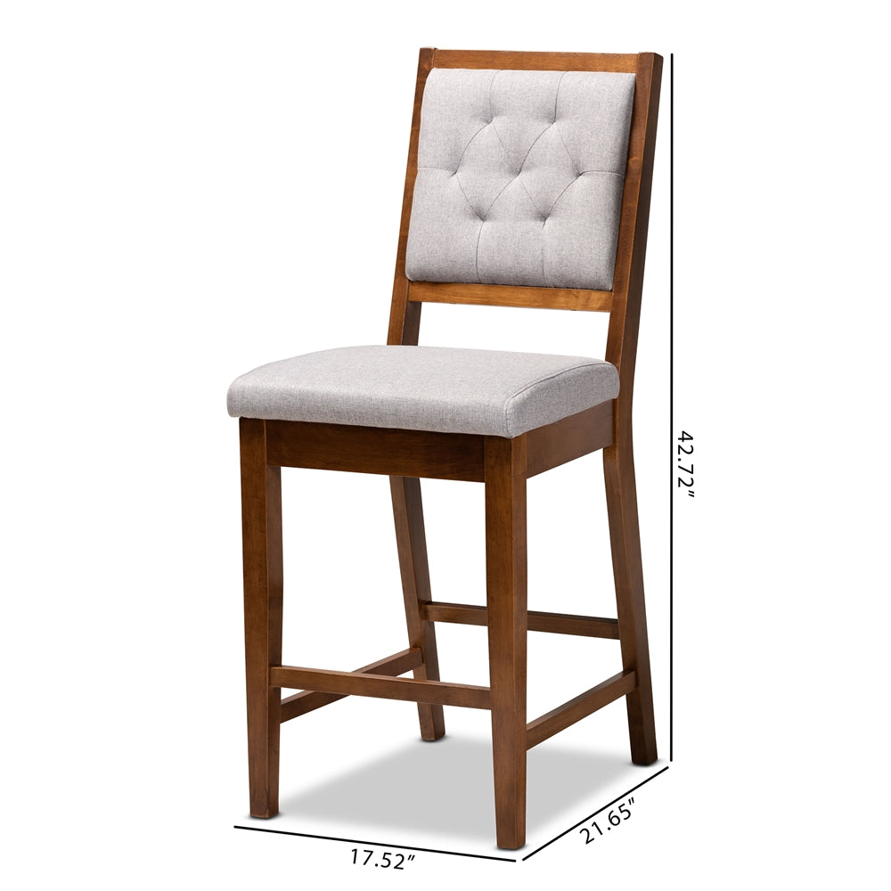 Baxton Studio Gideon Modern And Contemporary Grey Fabric Upholstered And Walnut Brown Finished Wood 2-Piece Counter Stool Set