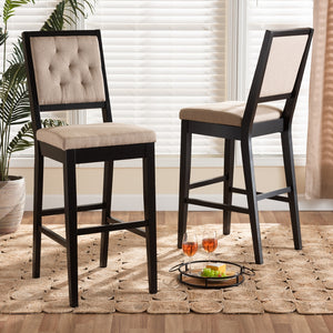 Baxton Studio Gideon Modern And Contemporary Sand Fabric Upholstered And Dark Brown Finished Wood 2-Piece Bar Stool Set