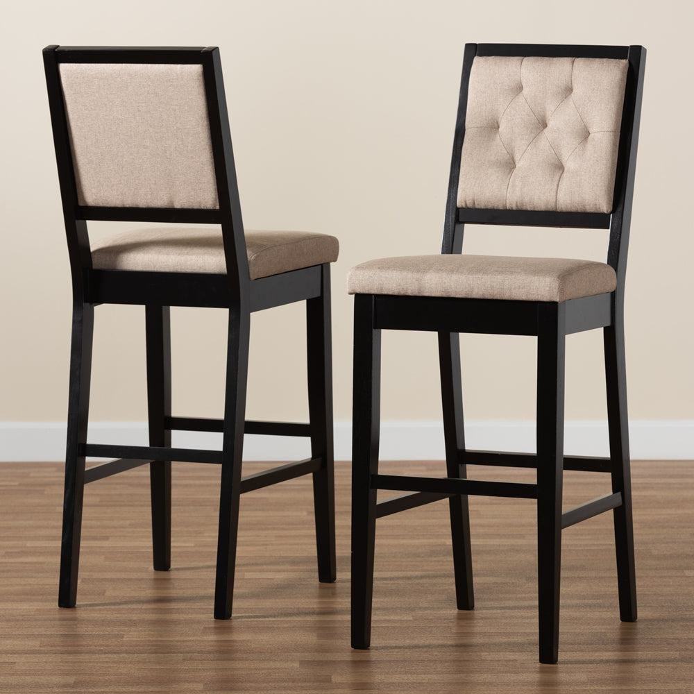 Baxton Studio Gideon Modern And Contemporary Sand Fabric Upholstered And Dark Brown Finished Wood 2-Piece Bar Stool Set