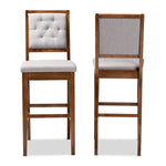 Load image into Gallery viewer, Baxton Studio Gideon Modern And Contemporary Grey Fabric Upholstered And Walnut Brown Finished Wood 2-Piece Bar Stool Set
