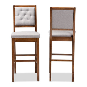 Baxton Studio Gideon Modern And Contemporary Grey Fabric Upholstered And Walnut Brown Finished Wood 2-Piece Bar Stool Set