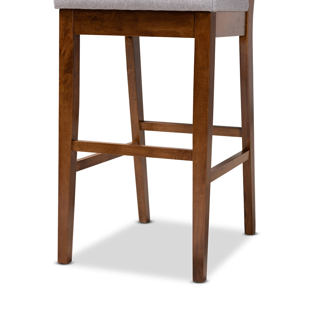 Baxton Studio Gideon Modern And Contemporary Grey Fabric Upholstered And Walnut Brown Finished Wood 2-Piece Bar Stool Set