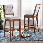 Load image into Gallery viewer, Baxton Studio Gideon Modern And Contemporary Grey Fabric Upholstered And Walnut Brown Finished Wood 2-Piece Bar Stool Set
