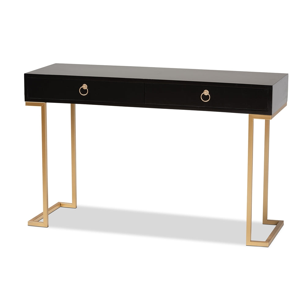 Baxton Studio Beagan Modern And Contemporary Black Finished Wood And Gold Metal 2-Drawer Console Table