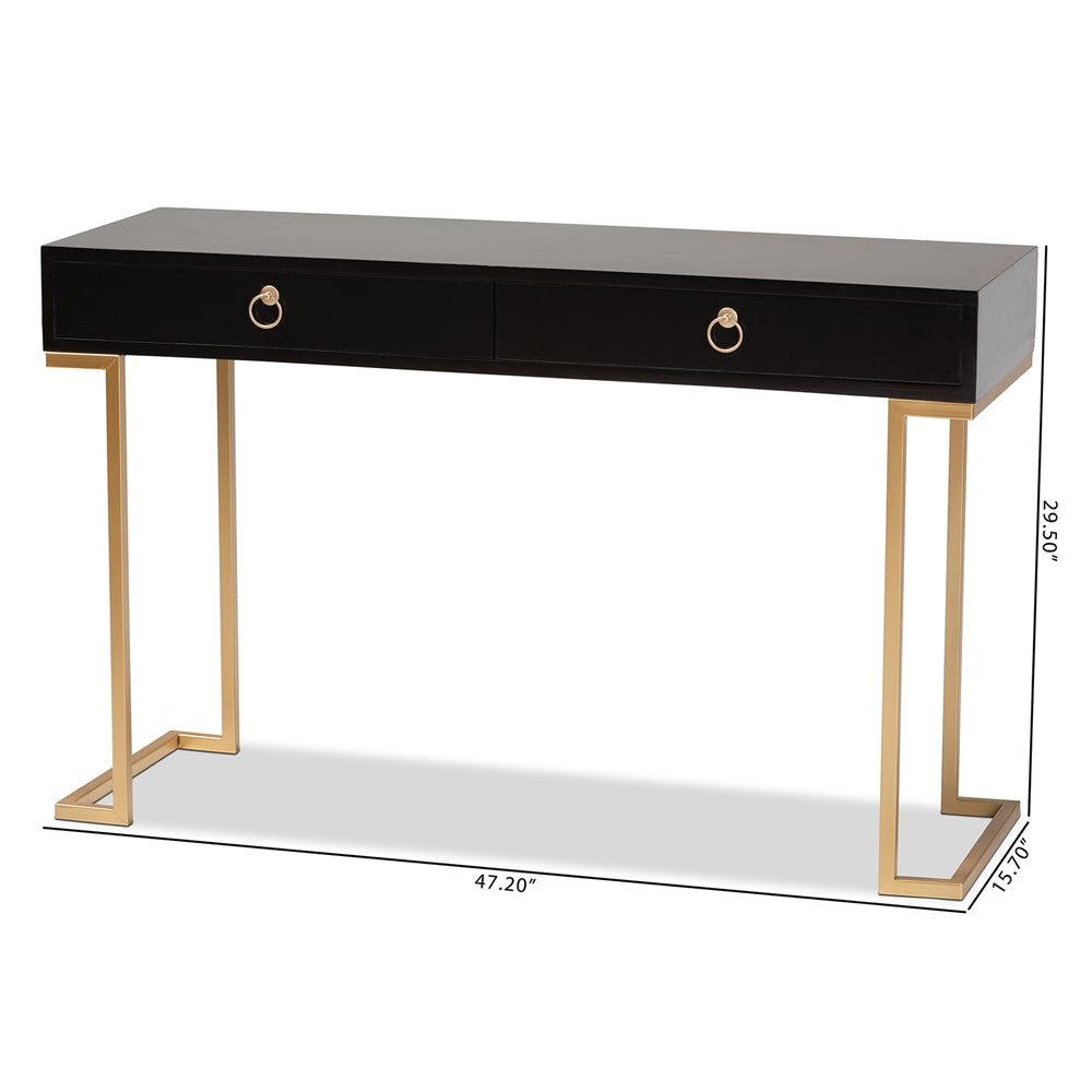 Baxton Studio Beagan Modern And Contemporary Black Finished Wood And Gold Metal 2-Drawer Console Table