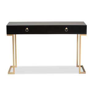 Baxton Studio Beagan Modern And Contemporary Black Finished Wood And Gold Metal 2-Drawer Console Table