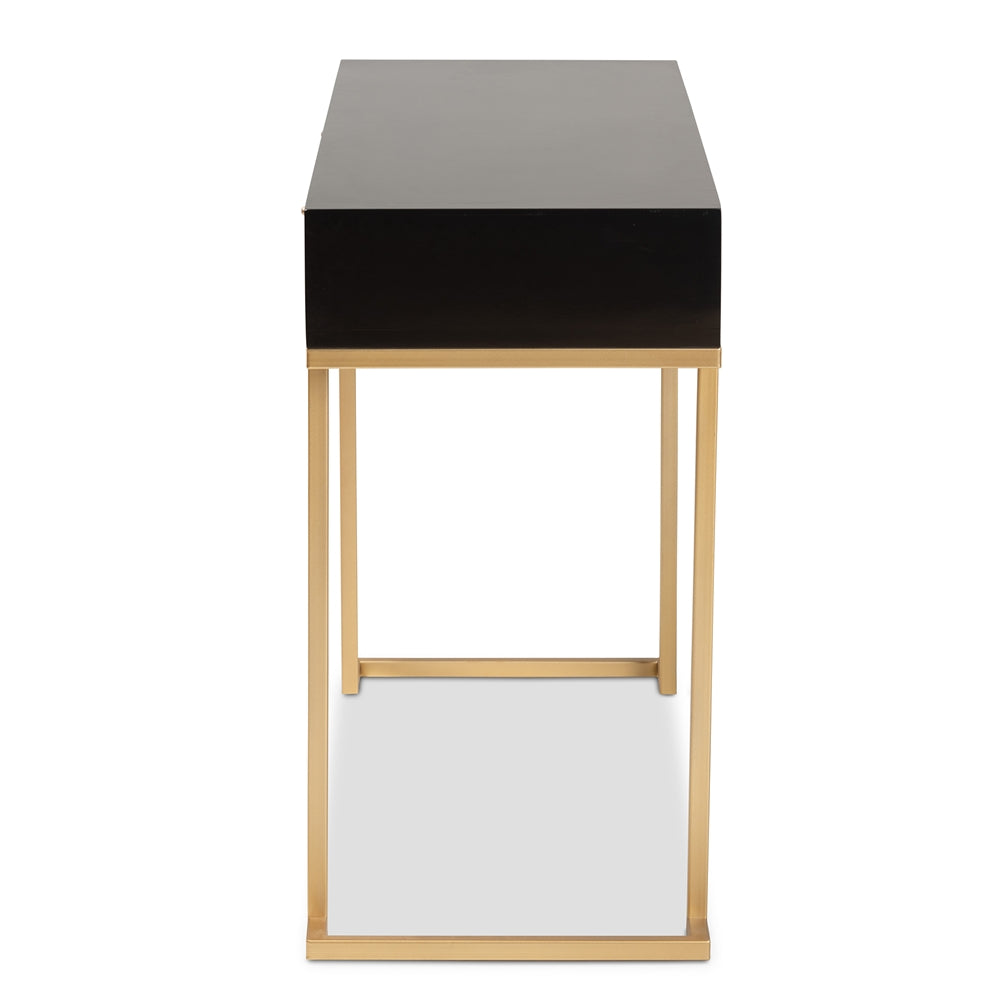 Baxton Studio Beagan Modern And Contemporary Black Finished Wood And Gold Metal 2-Drawer Console Table