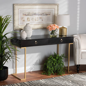 Baxton Studio Beagan Modern And Contemporary Black Finished Wood And Gold Metal 2-Drawer Console Table