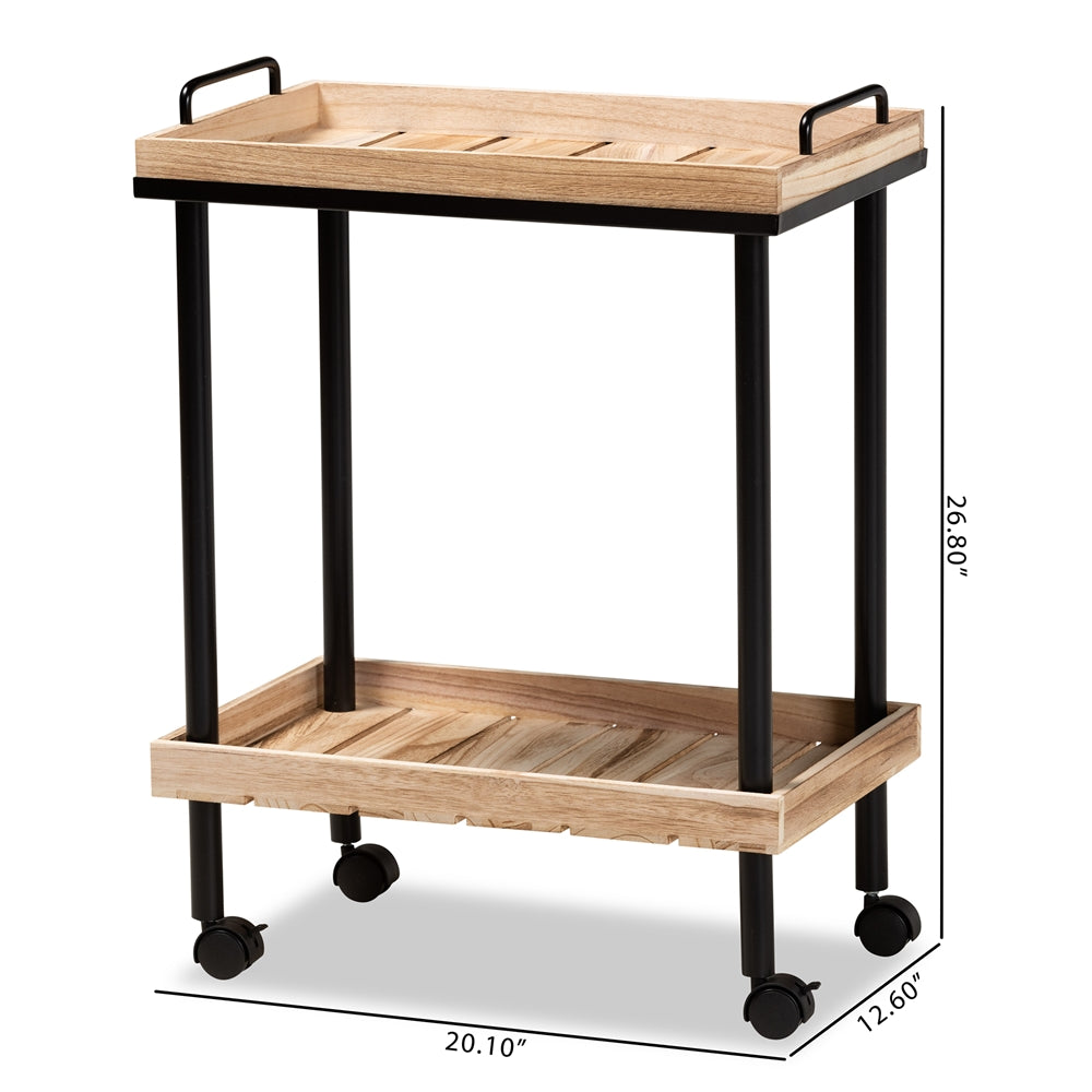 Baxton Studio Olinda Modern And Contemporary Oak Brown Finished Wood And Black Metal Kitchen Cart