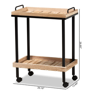 Baxton Studio Olinda Modern And Contemporary Oak Brown Finished Wood And Black Metal Kitchen Cart