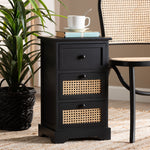 Load image into Gallery viewer, Baxton Studio Dacey Mid-Century Modern Transitional Espresso Brown Finished Wood And Rattan 3-Drawer Storage Cabinet
