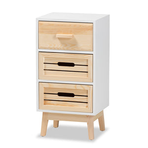 Baxton Studio Kalida Mid-Century Modern Two-Tone White And Oak Brown Finished Wood 3-Drawer Storage Cabinet