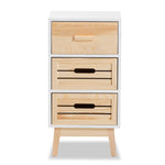 Load image into Gallery viewer, Baxton Studio Kalida Mid-Century Modern Two-Tone White And Oak Brown Finished Wood 3-Drawer Storage Cabinet
