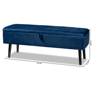 Baxton Studio Caine Modern And Contemporary Navy Blue Velvet Fabric Upholstered And Dark Brown Finished Wood Storage Bench