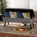 Load image into Gallery viewer, Baxton Studio Caine Modern And Contemporary Grey Velvet Fabric Upholstered And Dark Brown Finished Wood Storage Bench
