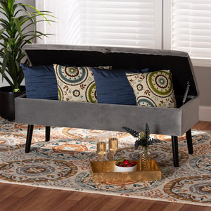 Baxton Studio Caine Modern And Contemporary Grey Velvet Fabric Upholstered And Dark Brown Finished Wood Storage Bench