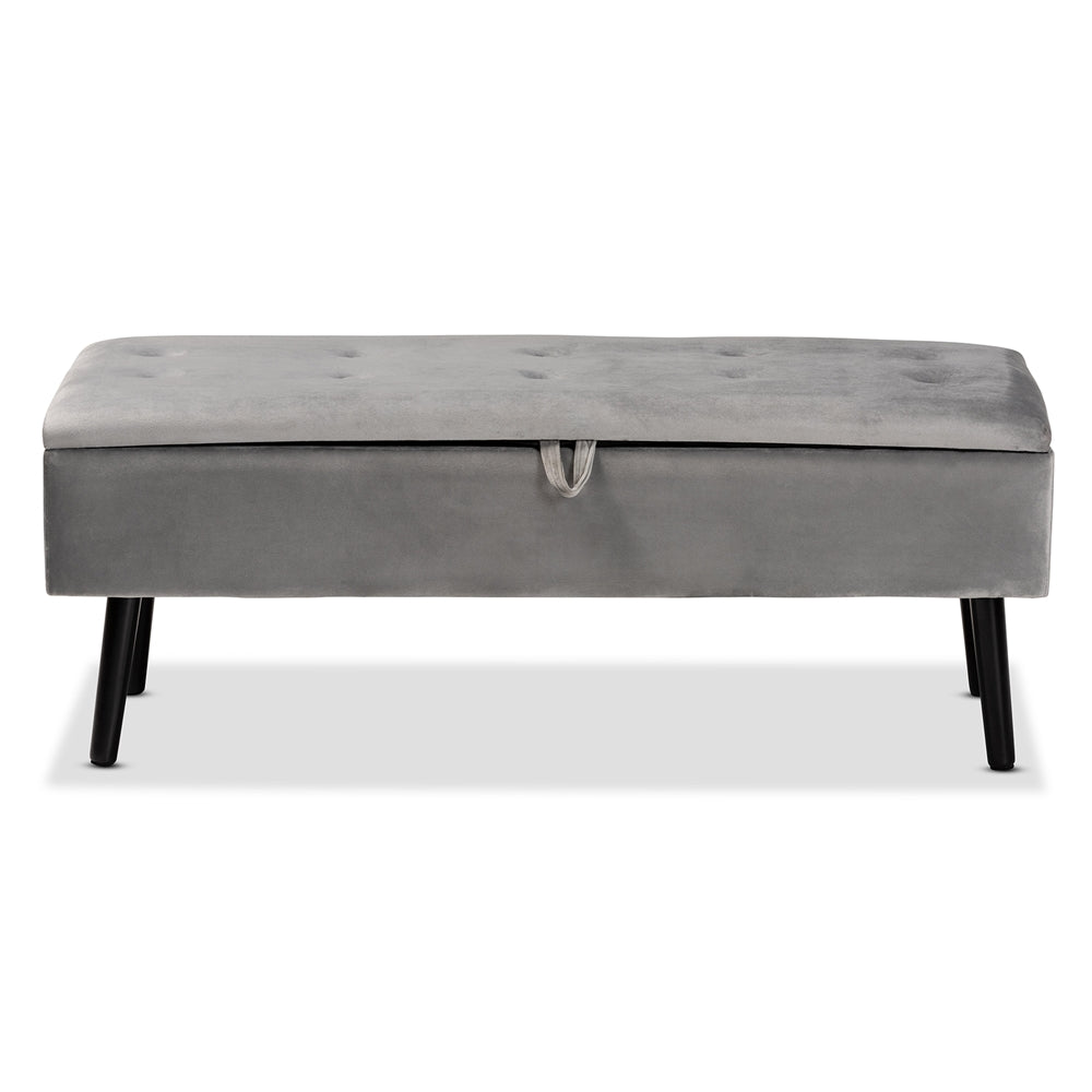 Baxton Studio Caine Modern And Contemporary Grey Velvet Fabric Upholstered And Dark Brown Finished Wood Storage Bench