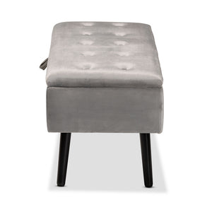 Baxton Studio Caine Modern And Contemporary Grey Velvet Fabric Upholstered And Dark Brown Finished Wood Storage Bench