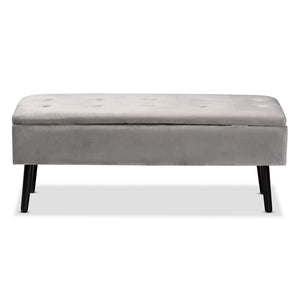 Baxton Studio Caine Modern And Contemporary Grey Velvet Fabric Upholstered And Dark Brown Finished Wood Storage Bench