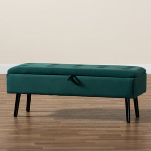 Baxton Studio Caine Modern And Contemporary Green Velvet Fabric Upholstered And Dark Brown Finished Wood Storage Bench