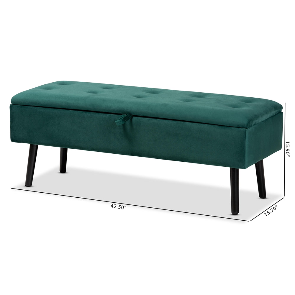 Baxton Studio Caine Modern And Contemporary Green Velvet Fabric Upholstered And Dark Brown Finished Wood Storage Bench