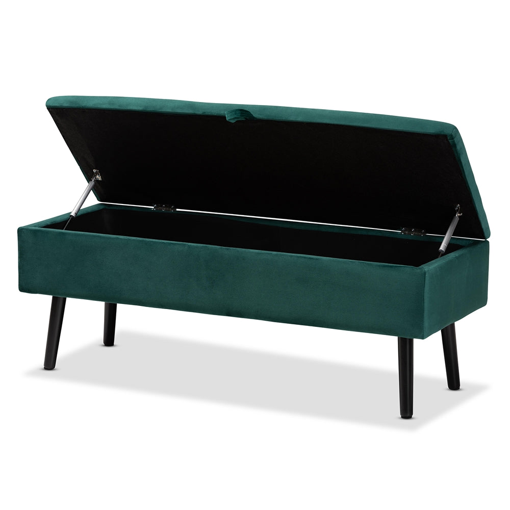 Baxton Studio Caine Modern And Contemporary Green Velvet Fabric Upholstered And Dark Brown Finished Wood Storage Bench