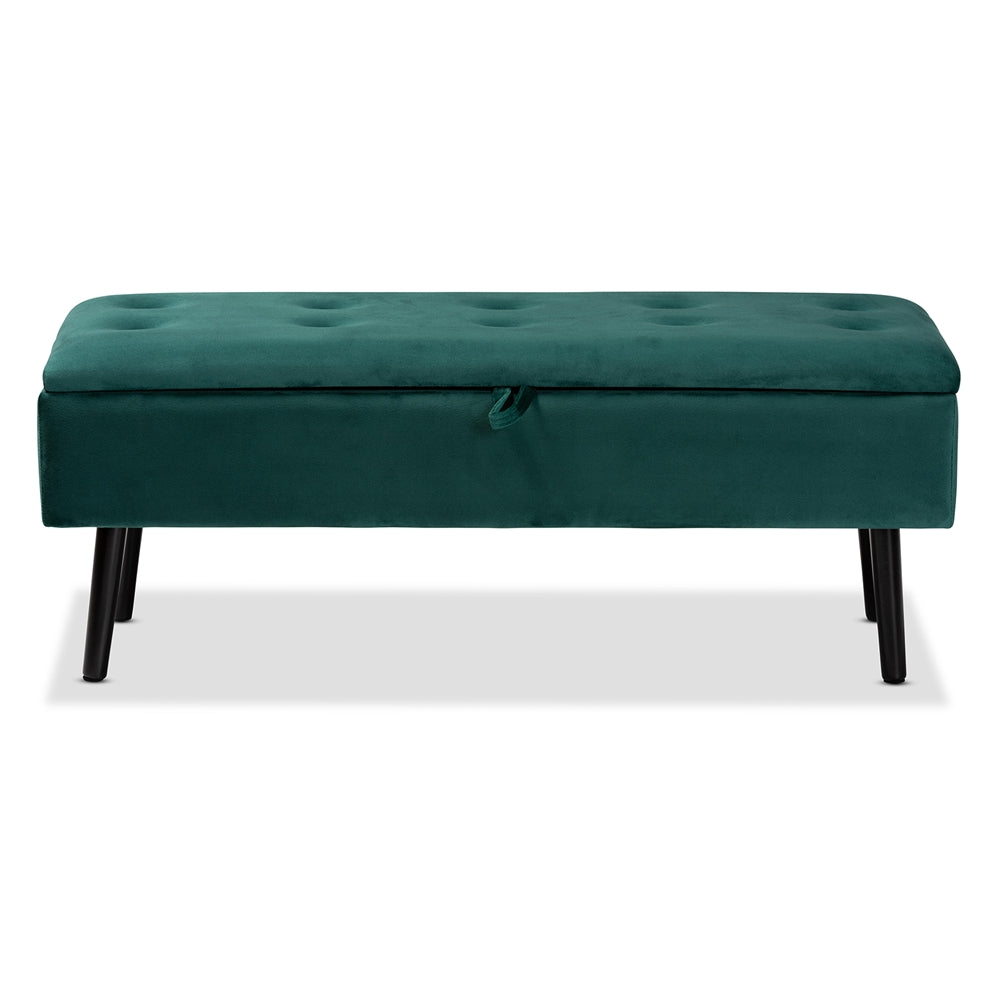 Baxton Studio Caine Modern And Contemporary Green Velvet Fabric Upholstered And Dark Brown Finished Wood Storage Bench