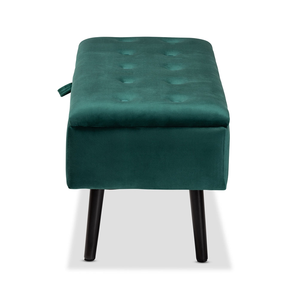 Baxton Studio Caine Modern And Contemporary Green Velvet Fabric Upholstered And Dark Brown Finished Wood Storage Bench