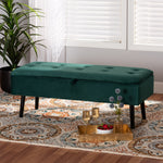 Load image into Gallery viewer, BAXTON STUDIO CAINE MODERN AND CONTEMPORARY GREEN VELVET FABRIC UPHOLSTERED AND DARK BROWN FINISHED WOOD STORAGE BENCH
