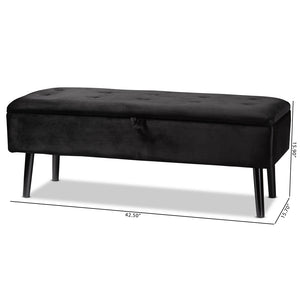 Baxton Studio Caine Modern And Contemporary Black Velvet Fabric Upholstered And Dark Brown Finished Wood Storage Bench