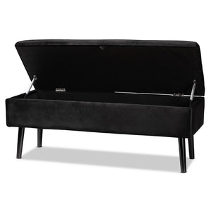 Baxton Studio Caine Modern And Contemporary Black Velvet Fabric Upholstered And Dark Brown Finished Wood Storage Bench