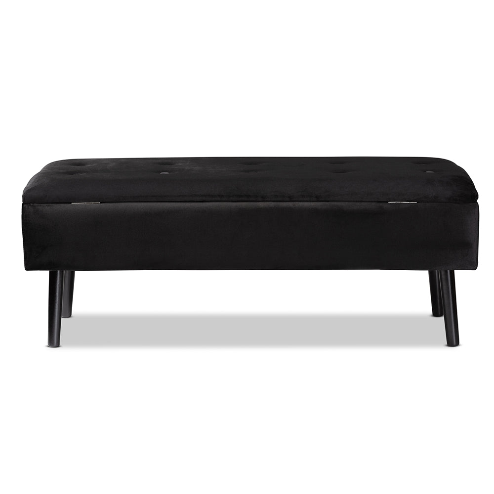 Baxton Studio Caine Modern And Contemporary Black Velvet Fabric Upholstered And Dark Brown Finished Wood Storage Bench