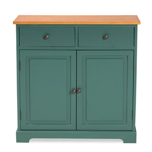 Baxton Studio Garner Modern And Contemporary Two-Tone Turquoise And Oak Brown Finished Wood 2-Drawer Kitchen Cabinet