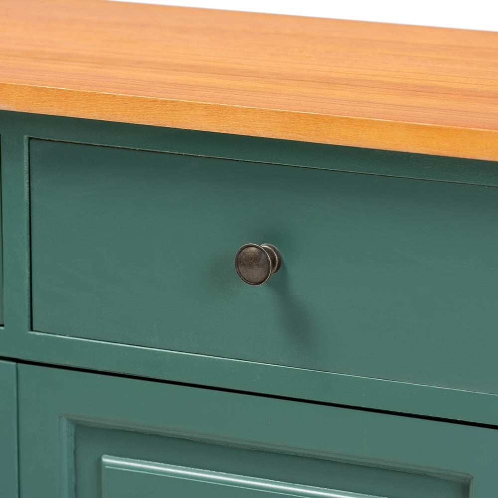 Baxton Studio Garner Modern And Contemporary Two-Tone Turquoise And Oak Brown Finished Wood 2-Drawer Kitchen Cabinet